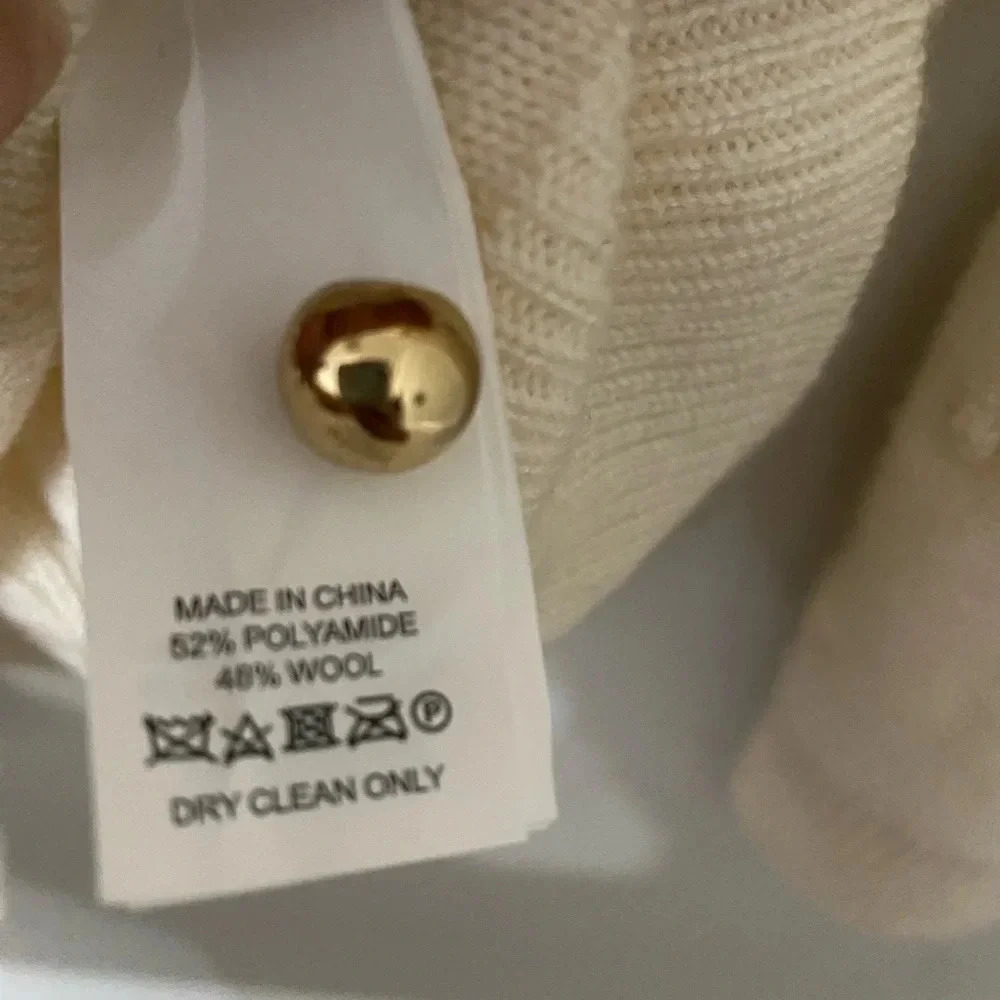 Kate Spade Cream Beige Ruffle Pom Gold Button Sweater Cardigan - Picture 3 of 7